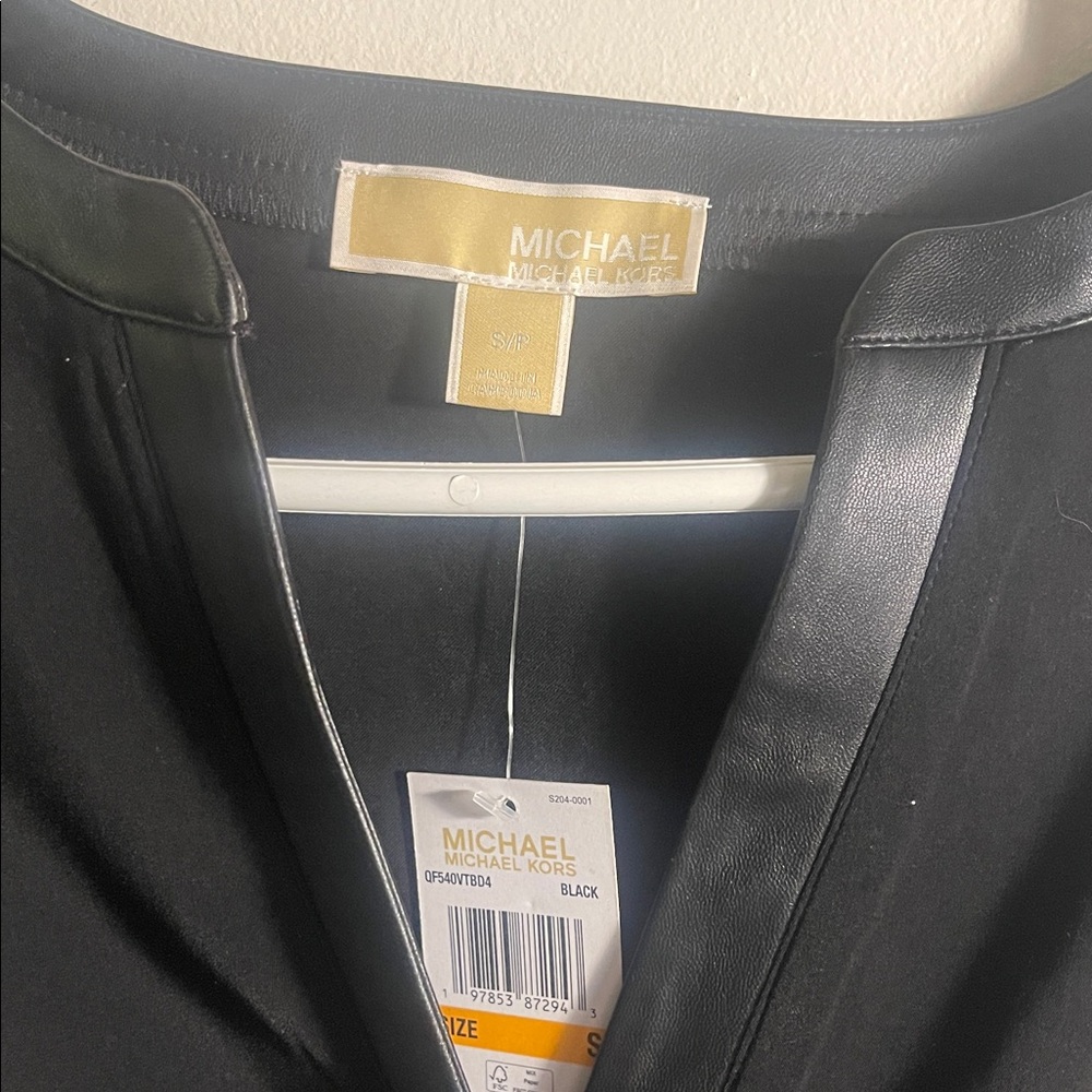 Michael Kors Black Blouse with Leather Trim - Picture 2 of 10